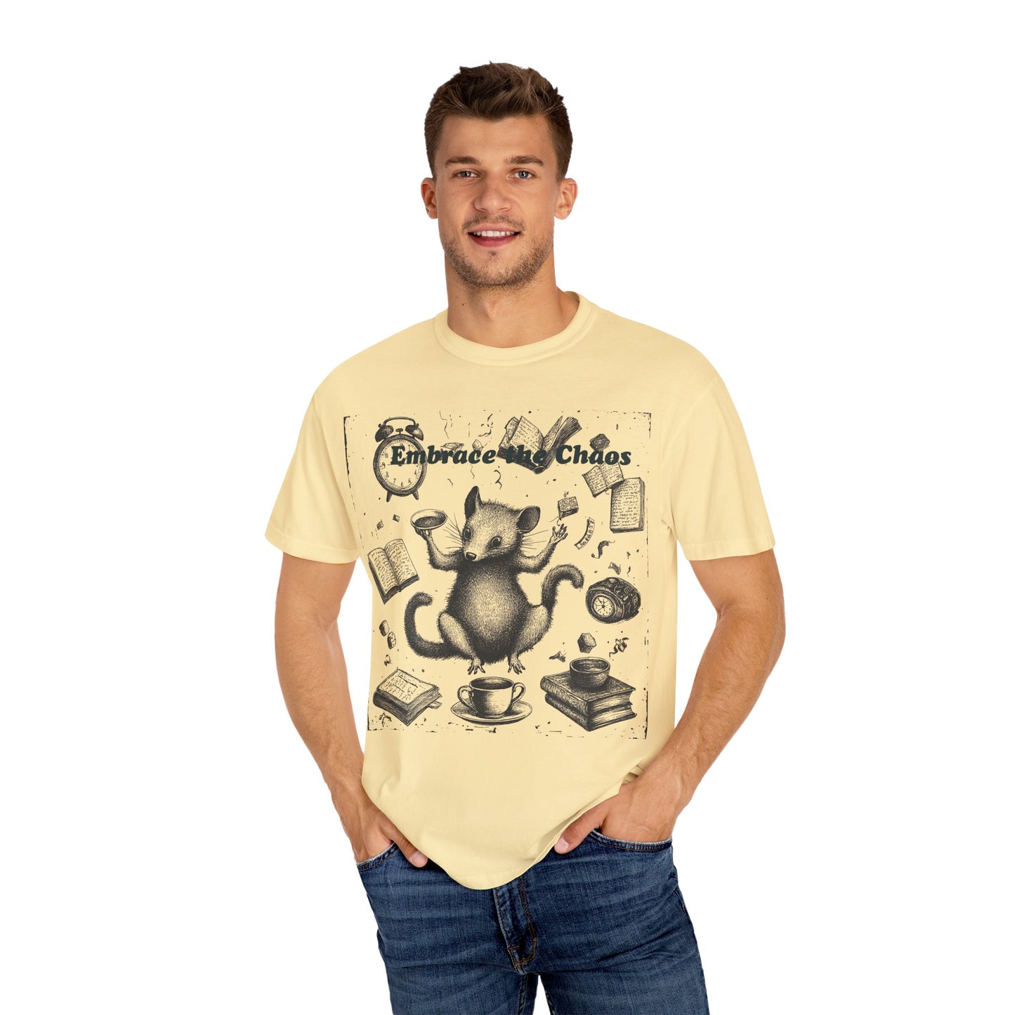 Embrace the Chaos Possum Tee – Comfort Colors Graphic T-Shirt | Whimsical Chaos Creature Shirt | Cozy Relaxed Fit Daily Tee