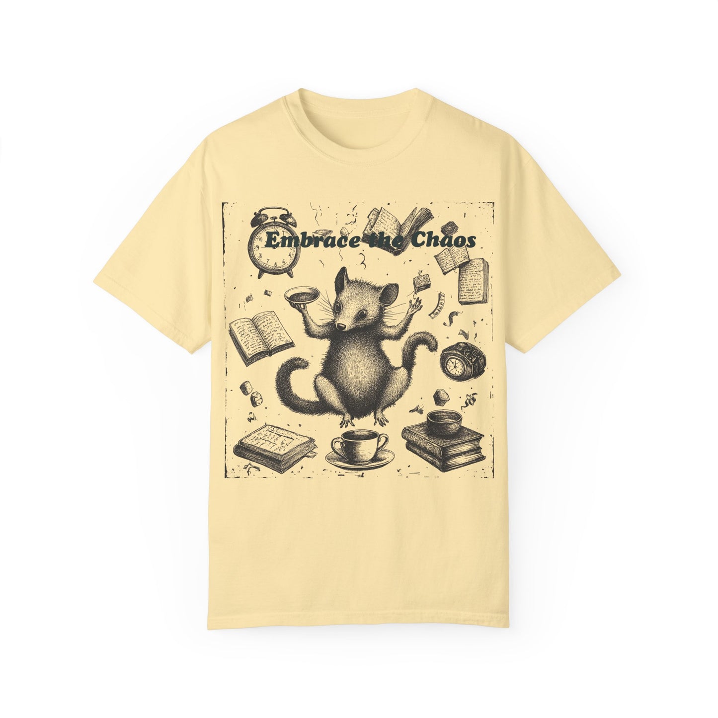 Embrace the Chaos Possum Tee – Comfort Colors Graphic T-Shirt | Whimsical Chaos Creature Shirt | Cozy Relaxed Fit Daily Tee