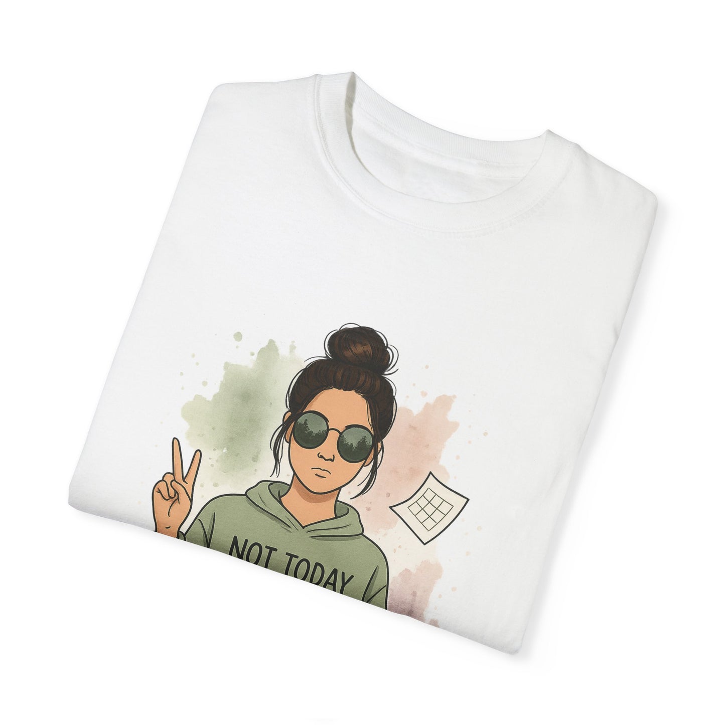 Not Today Chaos Shirt Funny Comfort Colors Tee Sarcastic Graphic TShirt Coffee Lover Shirt Messy Bun Peace Sign Drama Avoider Shirt Women