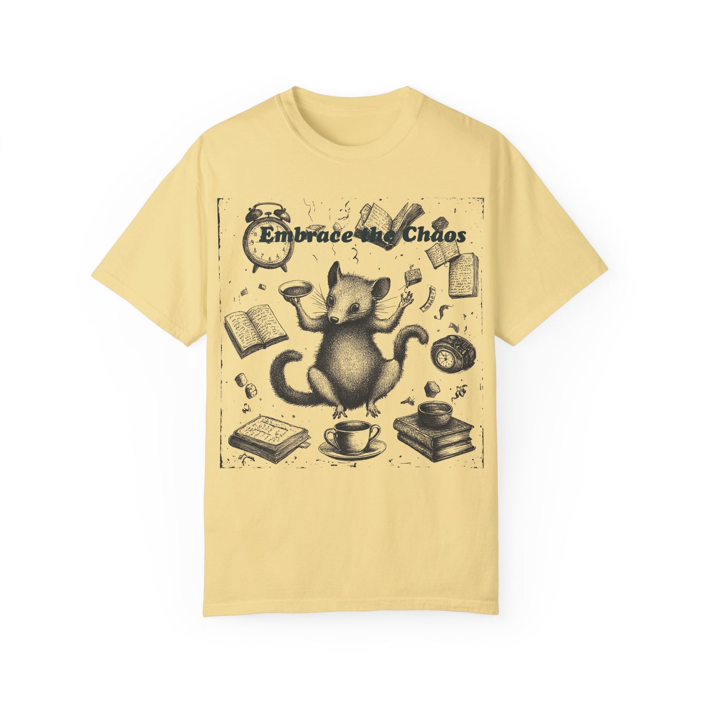 Embrace the Chaos Possum Tee – Comfort Colors Graphic T-Shirt | Whimsical Chaos Creature Shirt | Cozy Relaxed Fit Daily Tee