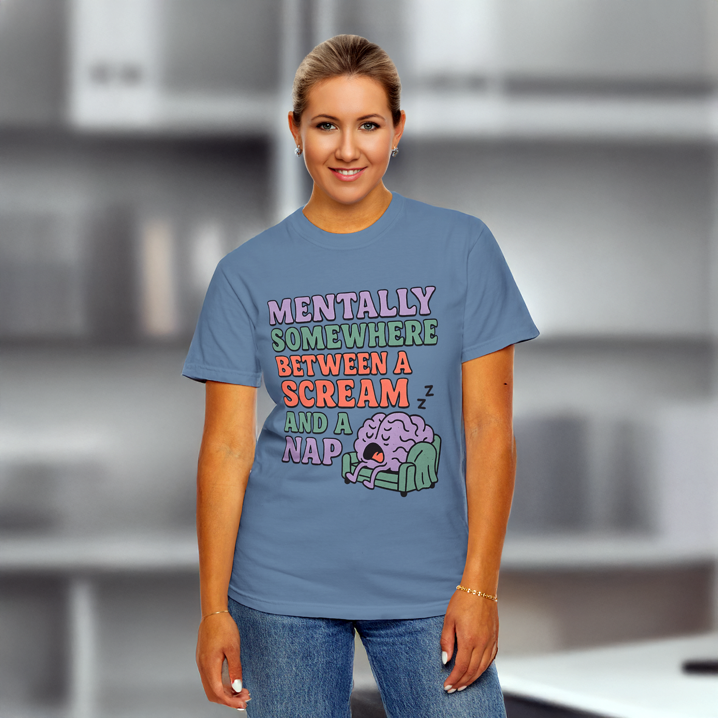 Mentally Somewhere Between a Scream and a Nap Shirt Funny Comfort Colors Tee Neurodivergent Soft Punk Graphic T-Shirt
