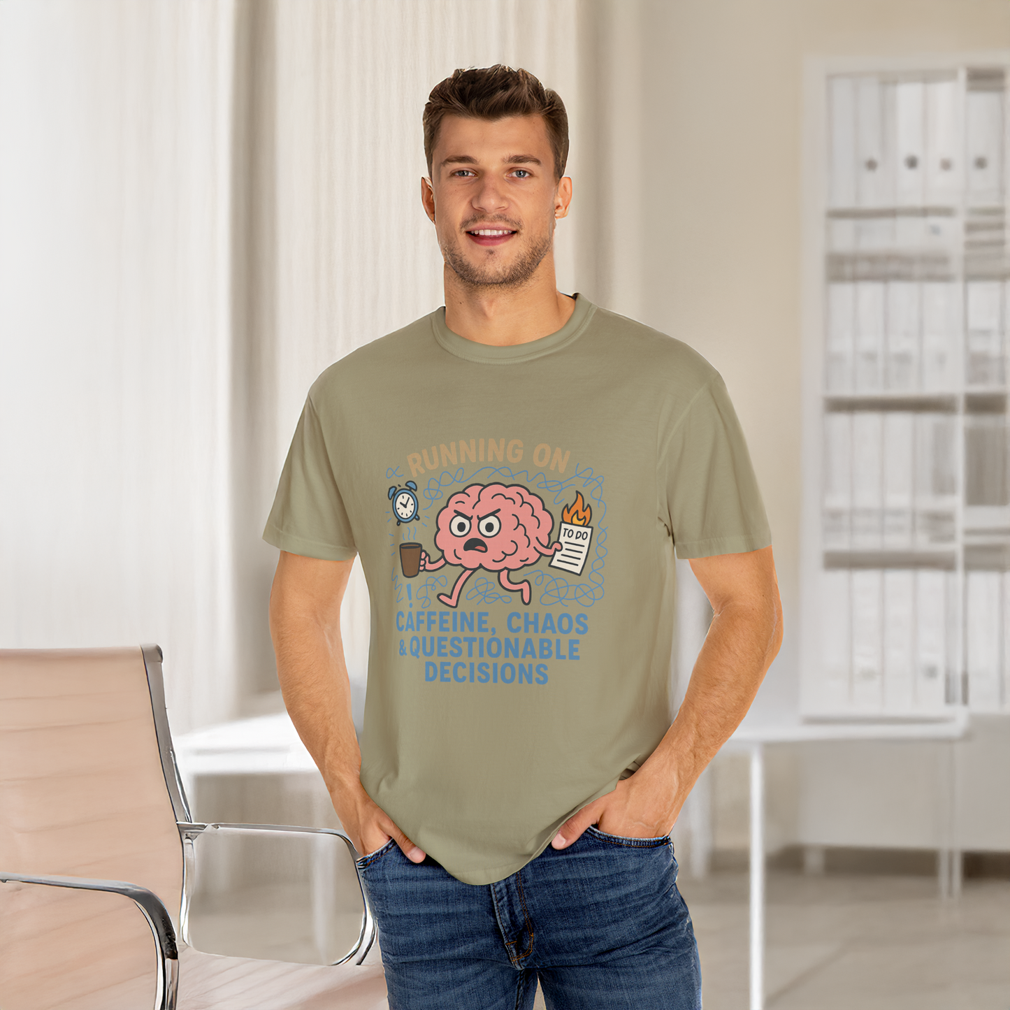 Funny Brain T Shirt Comfort Colors Caffeine Chaos Graphic Tee Mental Health Gift Work From Home Overstimulated Humor Unisex Shirt