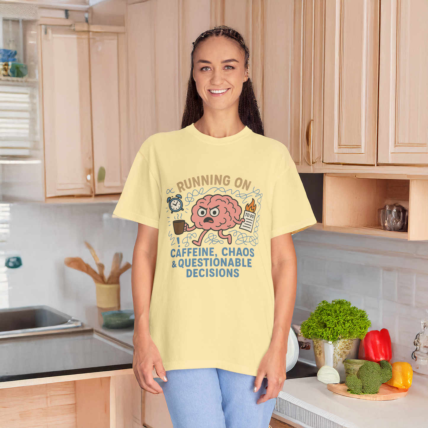 Funny Brain T Shirt Comfort Colors Caffeine Chaos Graphic Tee Mental Health Gift Work From Home Overstimulated Humor Unisex Shirt