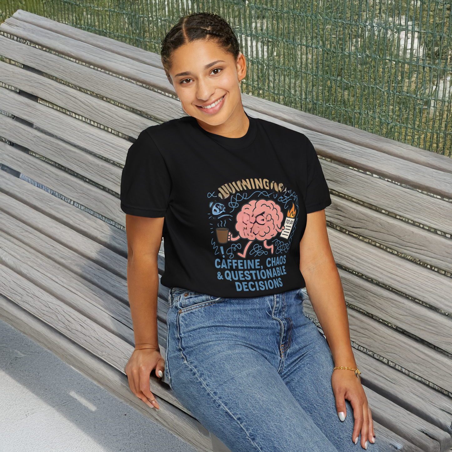 Funny Brain T Shirt Comfort Colors Caffeine Chaos Graphic Tee Mental Health Gift Work From Home Overstimulated Humor Unisex Shirt