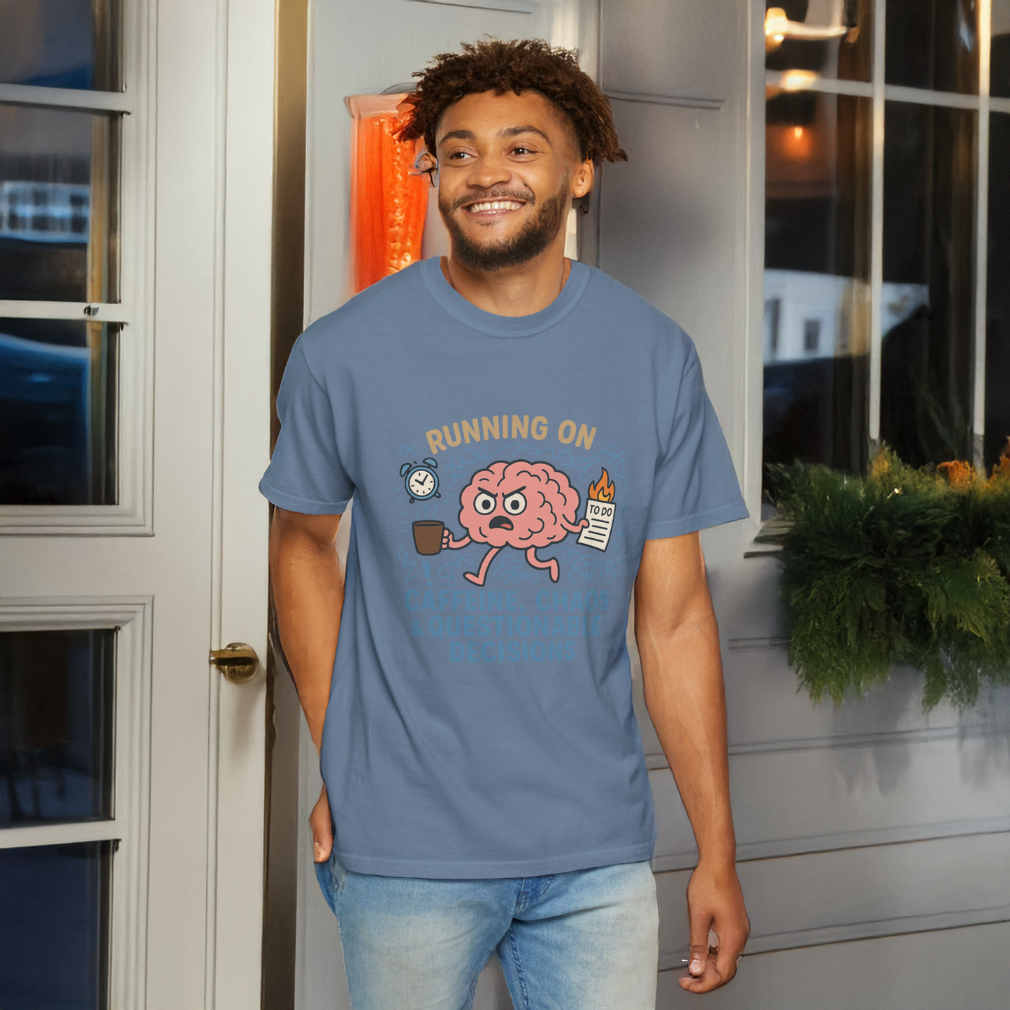 Funny Brain T Shirt Comfort Colors Caffeine Chaos Graphic Tee Mental Health Gift Work From Home Overstimulated Humor Unisex Shirt