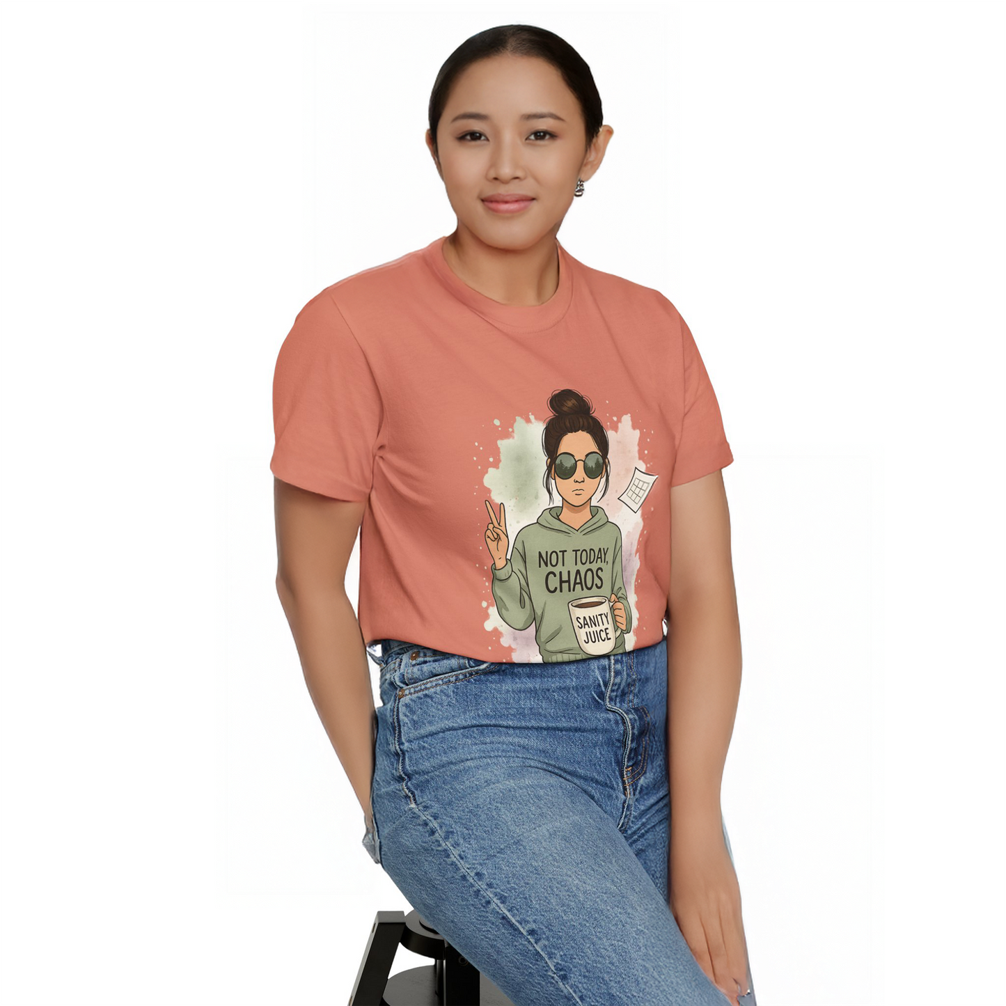 Not Today Chaos Shirt Funny Comfort Colors Tee Sarcastic Graphic TShirt Coffee Lover Shirt Messy Bun Peace Sign Drama Avoider Shirt Women