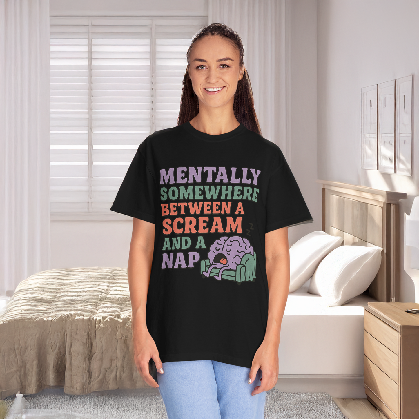 Mentally Somewhere Between a Scream and a Nap Shirt Funny Comfort Colors Tee Neurodivergent Soft Punk Graphic T-Shirt