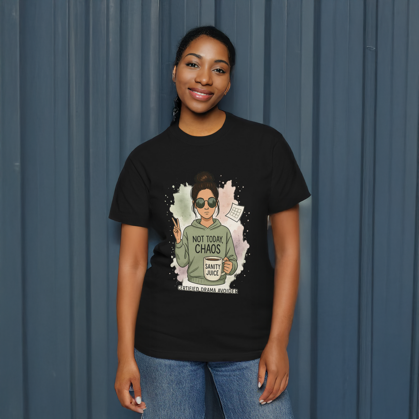 Not Today Chaos Shirt Funny Comfort Colors Tee Sarcastic Graphic TShirt Coffee Lover Shirt Messy Bun Peace Sign Drama Avoider Shirt Women