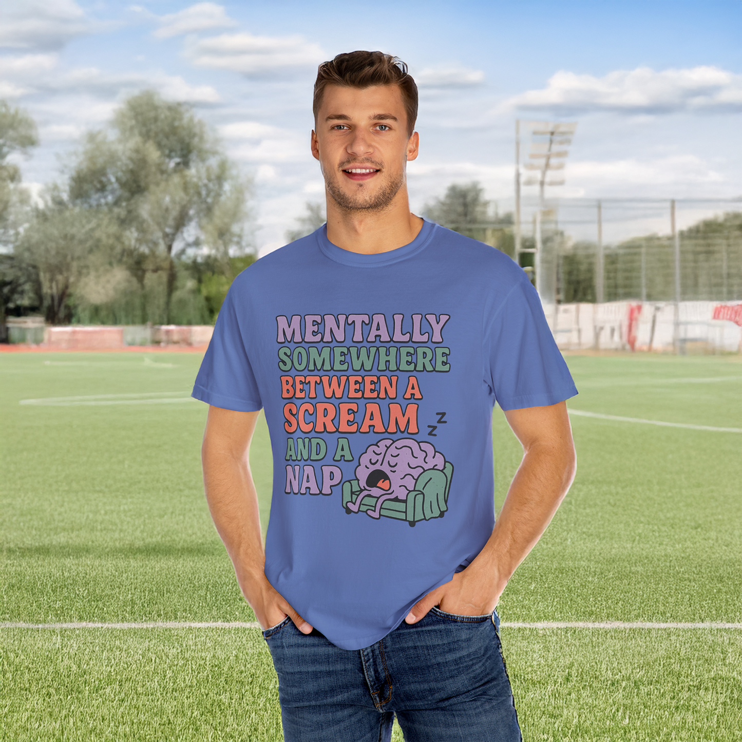 Mentally Somewhere Between a Scream and a Nap Shirt Funny Comfort Colors Tee Neurodivergent Soft Punk Graphic T-Shirt