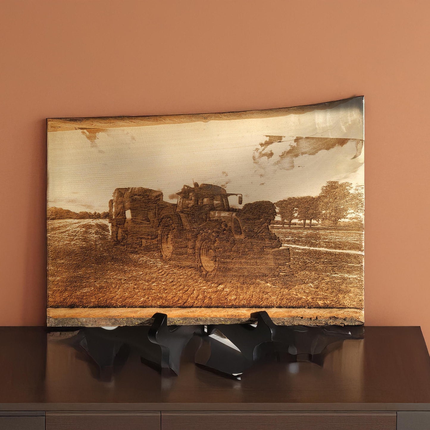 Rural landscape art rural America art farmer ornament landscape wall art Wood slice engraved photo wood burned wood photo personal photo