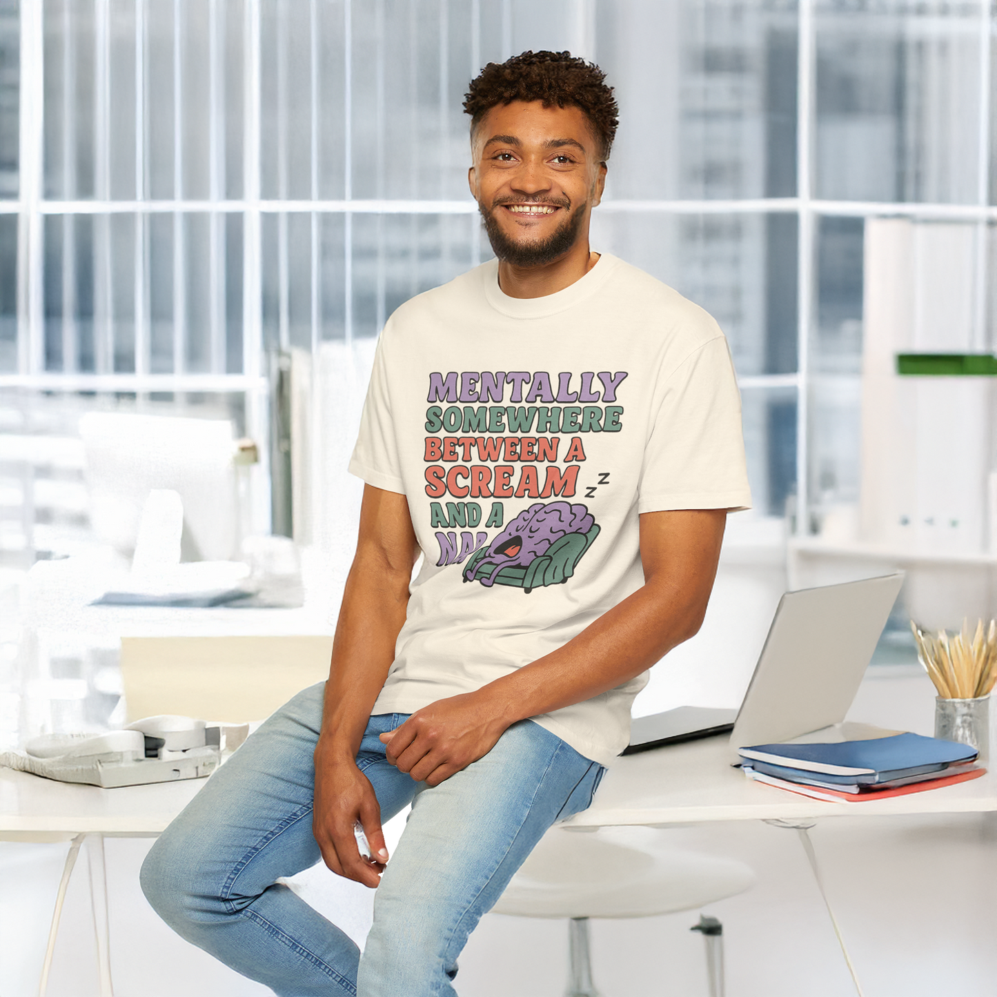 Mentally Somewhere Between a Scream and a Nap Shirt Funny Comfort Colors Tee Neurodivergent Soft Punk Graphic T-Shirt