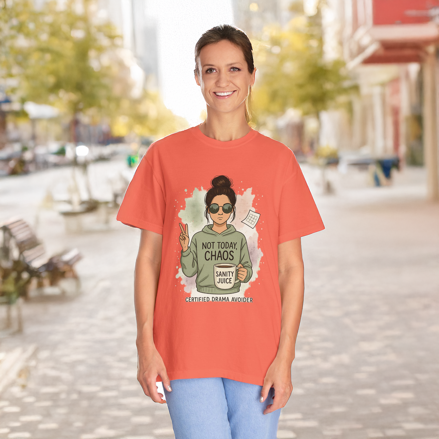 Not Today Chaos Shirt Funny Comfort Colors Tee Sarcastic Graphic TShirt Coffee Lover Shirt Messy Bun Peace Sign Drama Avoider Shirt Women