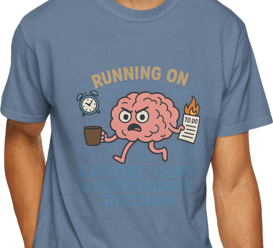 Funny Brain T Shirt Comfort Colors Caffeine Chaos Graphic Tee Mental Health Gift Work From Home Overstimulated Humor Unisex Shirt