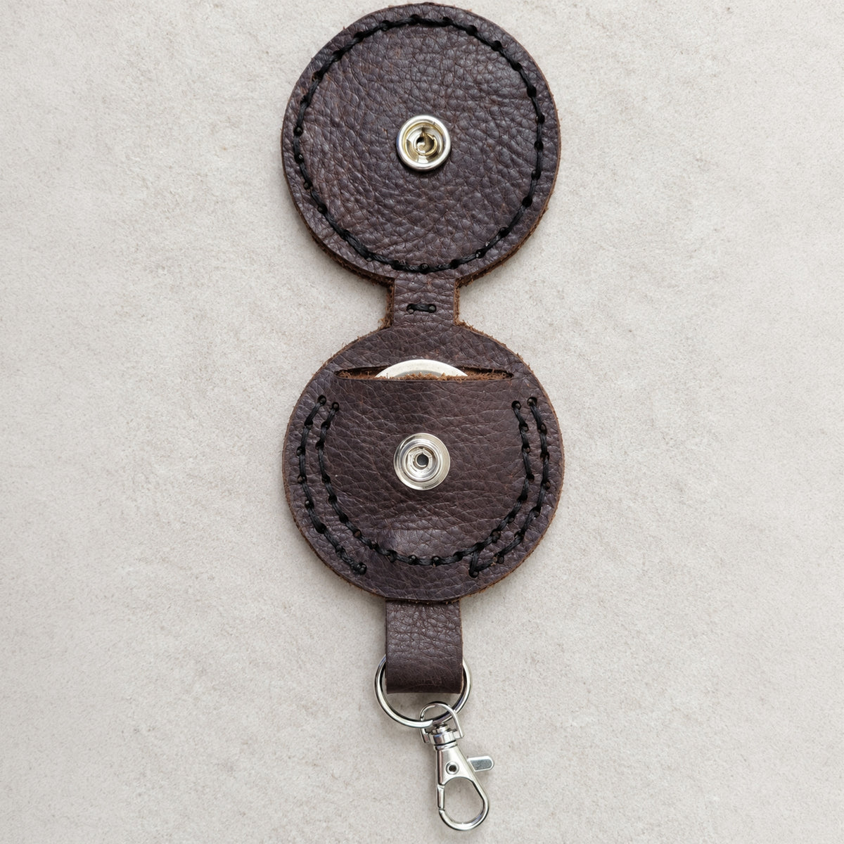 Personalized Leather Coin Holder Keychain – Engraved Initial