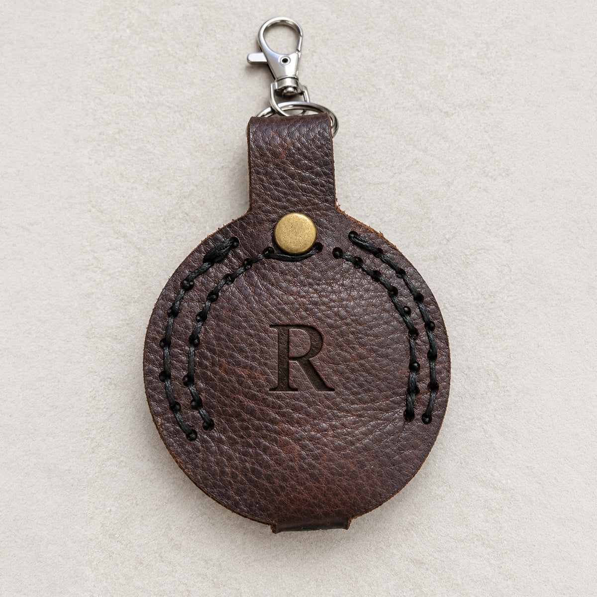 Personalized Leather Coin Holder Keychain – Engraved Initial