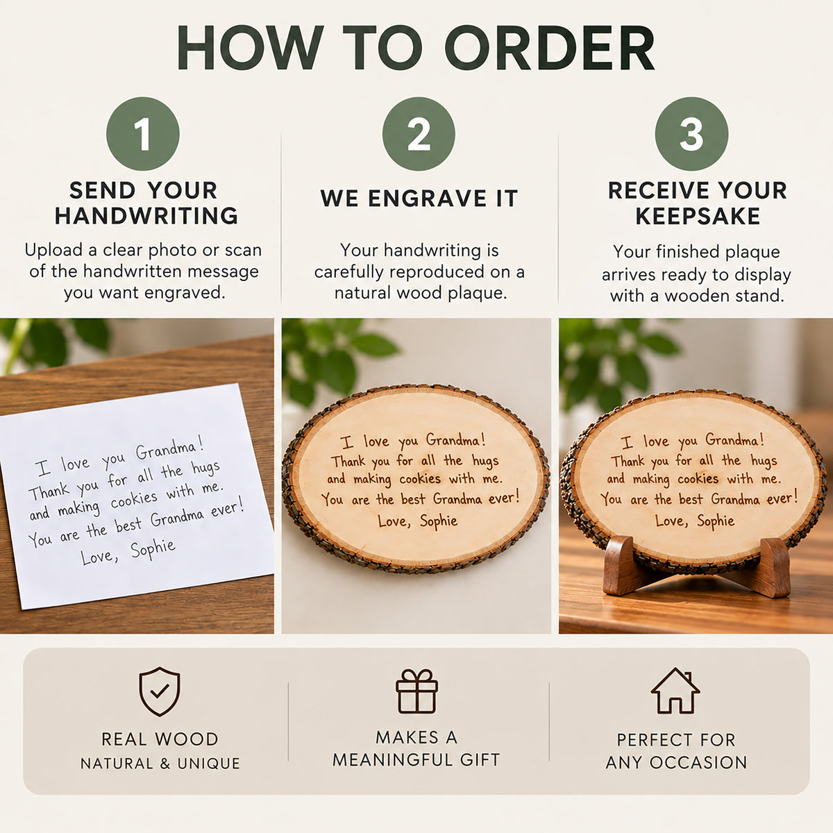 Personalized Handwriting Keepsake Plaque – Engraved From Your Actual Handwriting