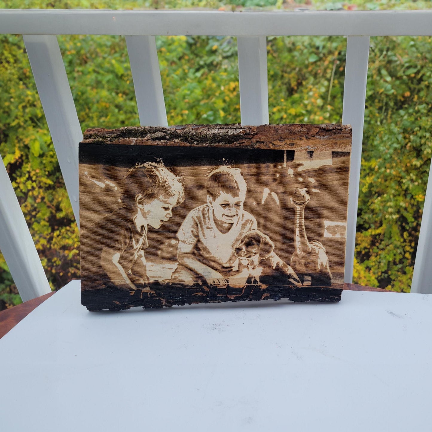 Wood photo wood slice photo gifts engraved laser engraved photo wood burned personal wood bark wood burned plaque wood burned picture